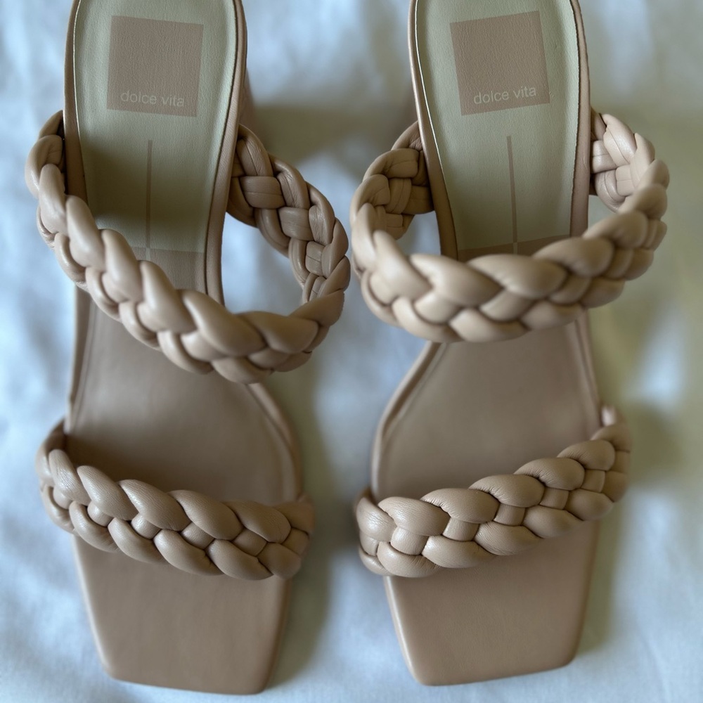 Dolce Vita Braided Strap Heeled Sandals — Nude Beige